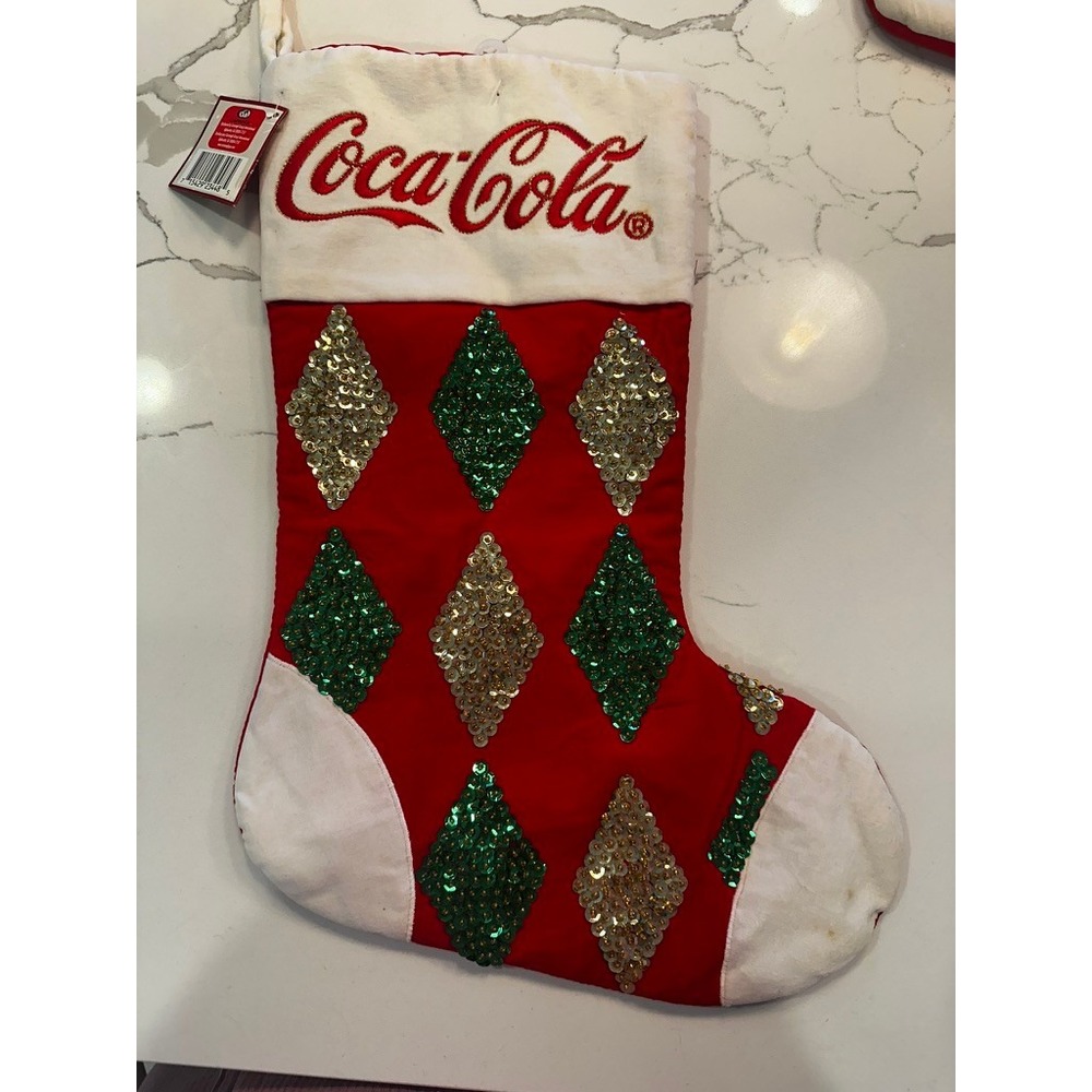Coca-Cola Christmas Stocking Red Sequin Harlequin Diamond Cavanagh Group NWT